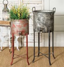 Check spelling or type a new query. Amazon Com Colonial Tin Works Set Of Two Rustic Industrial Farmhouse Chic Spigot Tubs Planters With Stands Grey And Red Metal Kitchen Dining