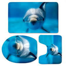 Dolphins swimming toilet tattoos are hygienic, removable, static cling decorations for your toilet seat lid. 3 Piece Blue Dolphin Bathroom Rug Set Bath Mat Contour Rug Lid Cover Non Slip Ebay Contour Rug Rug Sets Bathroom Rug Sets