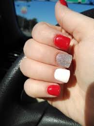 The almond shaped acrylic nails with the red shade will offer you a classic look if you wish to have some sober designs. New Nails Red White Silver Ideas Red And Silver Nails Christmas Nails Glitter Silver Nails