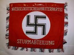 The flag background is red silk with white ribbed silk circle in the middle with a black silk swastika with silver bullion ribbon out line. Flags And Standards Of The Third Reich