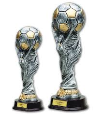 The World Cup Replica Trophy Sculptured From Resin With Pewter And Gold Accents Is Now Available In 12 And 9 Si Soccer Trophy Custom Soccer Trophies Awards