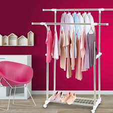 We offer custom sizing for both the leather hangers and the rail. Clothes Rail Heavy Duty Stainless Steel Double Rails Garment Rail Storage Clothes Rails For Bedroom Extendable Telescopic Coat Hanging Rack Shoe Storage Shelf Amazon Co Uk Kitchen Home