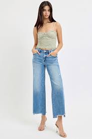 NIKKI HIGH RISE CROP WIDE LEG JEANS-MEDIUM WASH