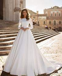 Wedding dress with sleeves have glamorous design and marvelous fabrics, buy now! Sordamor Aline Satin Long Sleeves Wedding Dress With Cathedral Train Features Lace Corset With Boat Neck And Low V Back In 2021 Ball Gown Wedding Dress Wedding Dress Long Sleeve Wedding Dresses