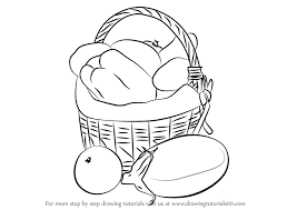 Basket of flowers drawing easy. Learn How To Draw Vegetable Basket Easy Vegetables Step By Step Drawing Tutorials