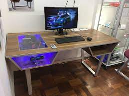 My gaming desk only cost $100 (build your own). My Pc Desk I Built Pc Desk Diy Computer Desk Gaming Computer Desk