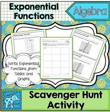 Write Exponential Functions Scavenger Hunt Activity Exponential Functions Exponential Functions Activities Algebra Activities