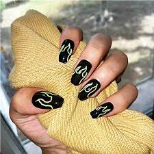 Diseños de uñas para niñas. Unas Postizas Decorativas A Mano Para Ninas Diseno Con 4 Patrones De Fuego Con Pegamento Cubierta Completa Desmontables Con Disenos 24 Uds Unas Postizas Aliexpress
