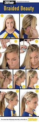 This hairstyle works well for short hair because the ponytail is low in the back and therefore you won't have to deal with short hairs in the back falling out. Cute Cheerleaders Hairstyle Hair Styles Cheer Hair Hairstyle