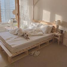 My favorite color at the time was lime green, so my parents and i compromised and settled on a beautiful gold instead. Modern Neutral White Beige Bedroom Decor Big Window Pallet Bed Room Design Bedroom Room Inspiration Bedroom Redecorate Bedroom