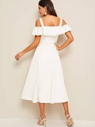 Flounce Foldover Button Front Self Belted Dress Shein Usa In 2020 White Boho Dress Dresses Cute Casual Dresses