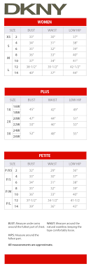 Dkny Women Regular Plus And Petite Size Charts Via Macys