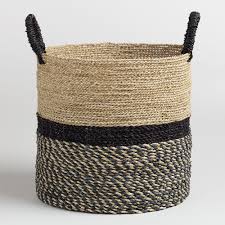 Large Black And Natural Seagrass Calista Tote Basket By World Market In 2020 Basket Tote European Home Decor Basket
