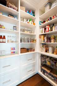 White Walk In Pantry With Wire Pull Out Bins Transitional Kitchen Pantry Remodel Pantry Drawers Kitchen Pantry Design