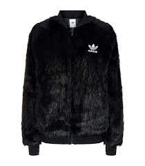 adidas Originals Faux Fur Jacket in Black | Lyst