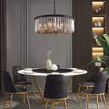 The frame can be ordered in chrome or 'gold'. Black Round Design Crystal Chandelier Pendant Light Sofary