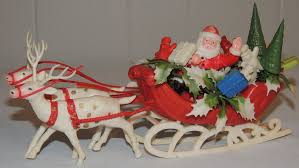 Vintage Molded Plastic Christmas Santa Sleigh Reindeer Retro Christmas Vintage Christmas Decorations Vintage Christmas