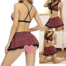 Porno Schoolgirl Cosplay Uniform Lingerie Set Women Porn Bra+plaid Skirts  Sets | eBay