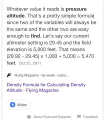 Pressure Altitude Calculation Calculating Density Altimeter Formula