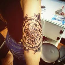 Ideas on elbow tattoos | mage gallery Black Ink Mandala Flower Tattoo On Girl Right Elbow