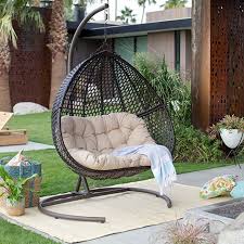 Amazon Com Resin Wicker Hanging Egg Loveseat Swing Chair Indoor Outdoor Patio Backyard Furniture With Cus In 2020 Swinging Chair Patio Furnishings Hanging Egg Chair