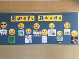 Trinity Christian School Library Junior Foyer Emoji Display Emoji Emoji Bulletin Board Library Displays