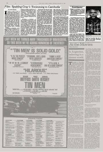 FILM: SPALDING GRAY'S 'SWIMMING TO CAMBODIA' - The New York Times