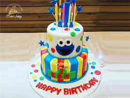 Colorful first birthday sesame street cake. Baby 1st Birthday Cookie Monster Cake Online Cake Order And Delivery In Lahore Customize Birthday Cakes