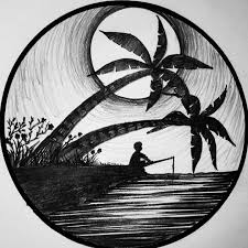 Beautiful Black And White Drawings Of Nature Fishing In 2020 Easy Nature Drawings Art Drawings Beautiful Nature Drawing