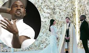 For brides hoping to copy kim kardashian's wedding style, flick through our gallery of similar wedding dresses. Kanye West Reveals Kim Kardashian S Wedding Dress Supposed To Match Wall Of Roses Daily Mail Online