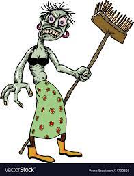 Cartoon image of undead monster lady cleaning Vector Image