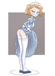 1girls ass back view bedroom eyes blue eyes blue sclera bow brown  hair butt clothed clothes clothing cubedcoconut dress dress lift emmy the  nandroid emmy the robot english text