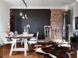 Black And White Bricks Wall Design I M In Love With The Black And Brick Wall In This Apartment It S So Rough And Yet So D Scandinavian Dining Room Industrial Decor Living Room Brick Living Room