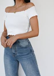 Then gingerly work the shirt over the rest of your upper body. Off Shoulder Top In White Outfitbook
