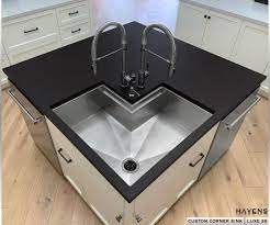 24 x 24 x 34.5h. Custom Corner Sink Stainless Havens Luxury Metals