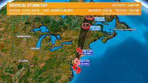 Nasa's atmospheric infrared sounder (airs) collected this image of tropical storm fay over new england at around 2 p.m. Tropical Storm Fay Forecast Outlook 13newsnow Com