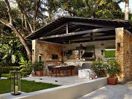When designing an outdoor kitchen space, keep in mind that you'll want to allow enough space between the cooking and seating areas to ensure the cook has room to work. Outdoor Kitchen Designs