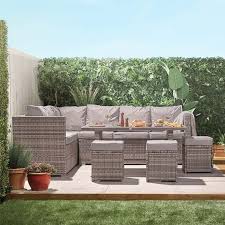 Grey Black 9 Seater Dining Corner Rattan Set Garden Outdoors Vonhaus Rattan Garden Furniture Dining Corner Garden Furniture