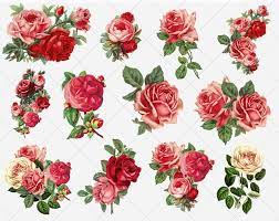 Red Flower Clipart Vintage Roses Clip Art Floral Graphics Roses Bouquets Red And Green Flowers Clipart Acrylic Style Commercial Use In 2021 Flower Clipart Vintage Flowers Flower Painting