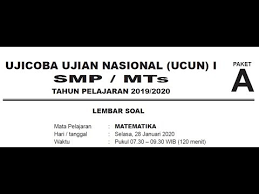 Soal ucun i 2019 ipa a ucun tahap ii untuk mapel matematika sdh saya upload. Ucun 1 Paket A Uji Coba Ujian Nasional 2020 Bagian 1 Youtube