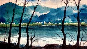 Add to favorites summer lake painting, printable watercolor lake landscape painting, vintage art, antique decor instant download #108. Watercolor Painting Landscape Trees Silhouetted Against A Lake Paint With David Youtube