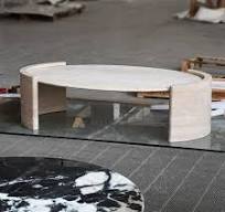 Table basse en marbre minimaliste OEM ODM, table centrale romaine blanche  beige en pierre travertin pour salon et hall