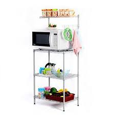Langria Meuble Rangement Desserte De Cuisine Avec 3 Tablettes Pour Micro Ondes Four Outils De Cuisine Kitchen Storage Stand Microwave Stand Kitchen Storage