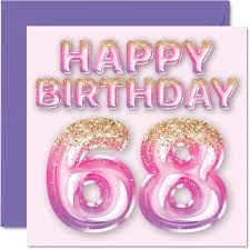 Amazon.com: 女款68 歲生日卡片- 粉紅色和紫色閃光氣球- 生日快樂卡片適合68 歲女性媽媽保姆奶奶阿姨5.7 x 5.7  英吋(約15.7 x 15.7 公分) 六十八歲
