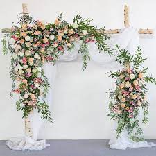 Extra full soft white, ivory rose wedding arch package, eucalyptus corner swag, large silk floral backdrop, hanging wedding altar flowers. Customized Artificial Flower Arch Swag Diy Wedding Home Party Stage Backdrop Swag Decor Silk Flower Swag Arch Lead Flower Wall 10m Gauze Wedding Arch Flowers Wedding Stage Decorations Arch Decoration Wedding