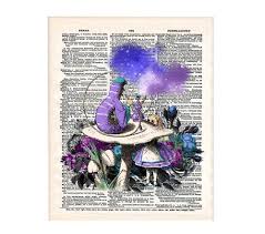 Amazon Com Alice In Wonderland Caterpillar Wall Art Unframed Decor Print In Blue Tones On Upcycled Vintage Style Dictionary Page Ideal For Book Lovers English Teachers Librarians And Lewis Carroll Fans Handmade