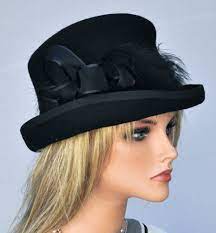 Black Wool Felt Hat Top Hat Ladies Winter Hat Formal Hat Funeral Hat Women S Black Hat Victorian English Winter Hats For Women Dressy Hats Occasion Hats