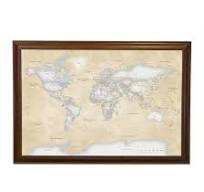 Push Pin Travel Maps - Perfectly Pastel World - Brown Frame Framed Pin Map  for Tracking Your Travels - 27.5" x 39.5" - 8 Handcrafted Frame Options -  ...
