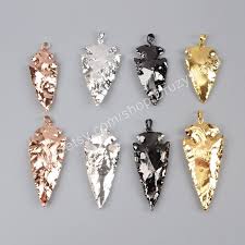 Wholesale Natural Arrowhead Full Rose Gold Silver Black Plated Natural Jasper Pendant Bead Electroplated Rough G Jasper Arrowhead Jasper Pendant Rough Gemstone