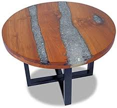 Festnight Round Coffee Table Teak Wood Resin End Side Table Pure Handmade For Home Office Living Room Decor Furniture Mango Wood Coffee Table Coffee Table Wood